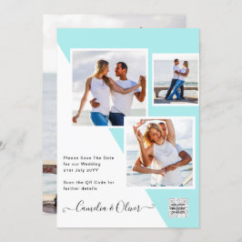 Invitación Turquoise Photo Wedding Invitar código QR Guardar 