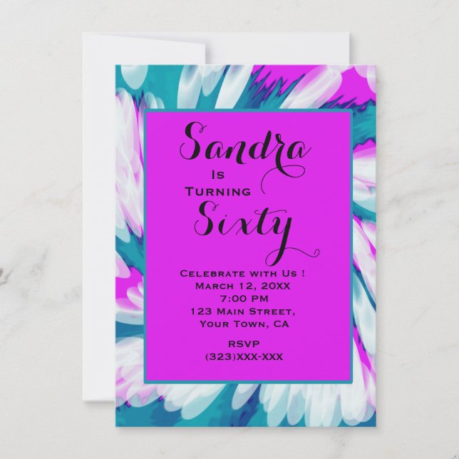 Invitación Turquoise Pink Tye Dye Swirday Cumpleaños (Anverso)