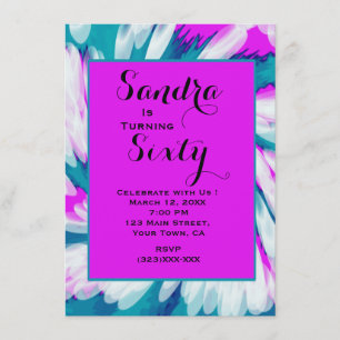 Invitación Turquoise Pink Tye Dye Swirday Cumpleaños