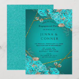 Invitación Turquoise Rosas Gold Geometric Engagement Party