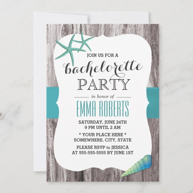 Invitación Turquoise Seasheles Beach Tema Bachelorette Party (Anverso)