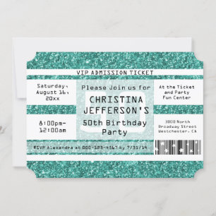 Invitación Turquoise Sparkle 50th Birthday Party Ticket