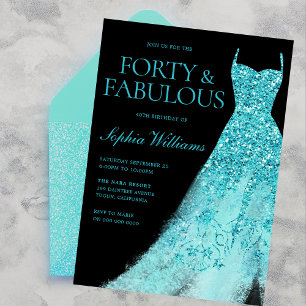 Invitación Turquoise Sparkle Vestido negro 40 Fiesta de cumpl