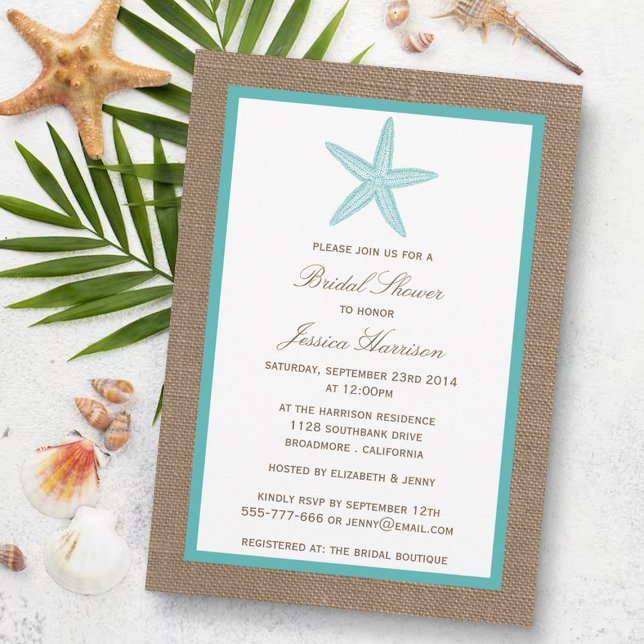 Invitación Turquoise Starfish Beach Burlap Briower (Subido por el creador)