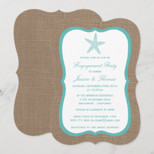 Invitación Turquoise Starfish Burlap Beach Engagement Party