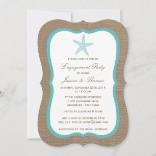 Invitación Turquoise Starfish Burlap Beach Engagement Party