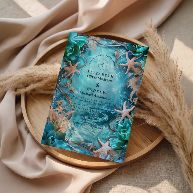 Invitación Turquoise Starfish Ocean Wedding (Subido por el creador)