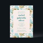 Invitación Turquoise Sunflower Checkerboard Bat Mitzvah<br><div class="desc">Tablero retro Turquesa de girasol Tablero Bat Mitzvah Invitación</div>