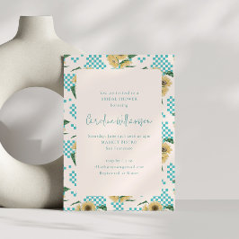 Invitación Turquoise Sunflower Checkerboard Brillante Shower