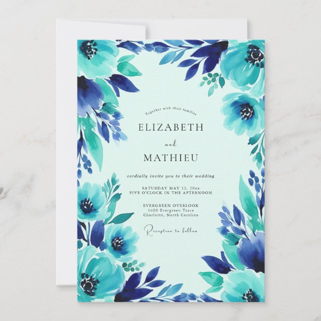 Invitación Turquoise Vivid Coastal Wedding (Anverso)