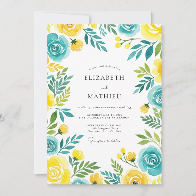 Invitación Turquoise Yellow Breezy Summer Wedding (Anverso)