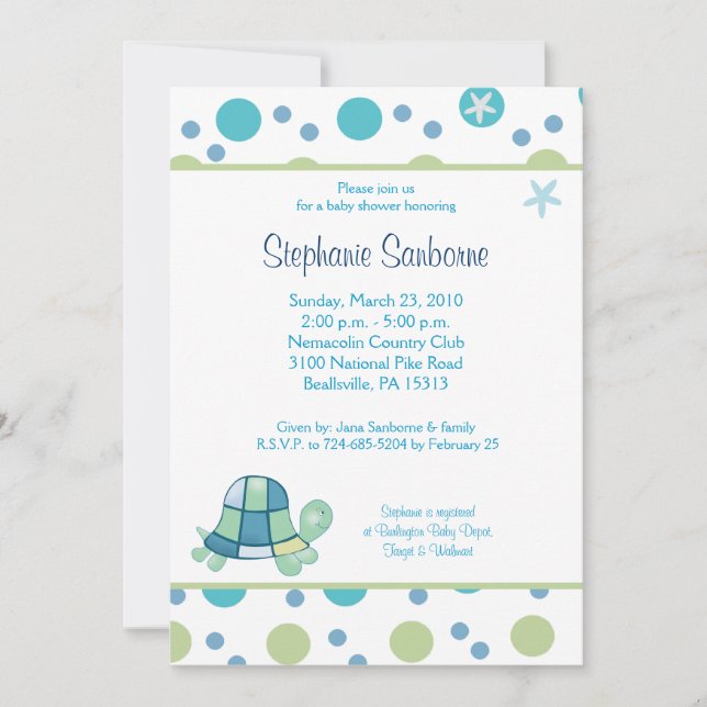 Invitación Turtle Bay 5x7 Baby Shower de moda Mod Dot (Anverso)