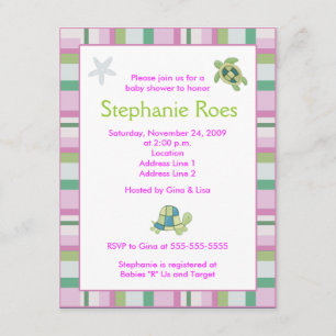Invitación Turtle Bay Girly Stripe Baby Shower 4.25 x 5.5