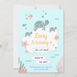 Invitación Turtle Birthday invitation under the sea invite