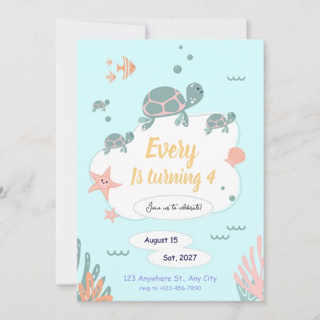 Invitación Turtle Birthday invitation under the sea invite (Anverso)