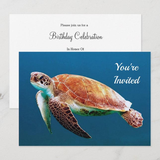 Invitación Turtle Blue Water Sea Foto Cumpleaños (Anverso / Reverso)