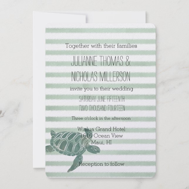 Invitación Turtle Sea Watercolor Strips Boda (Anverso)