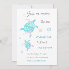 Invitación Turtle Under The Sea Watercolor  1st Birthday 
