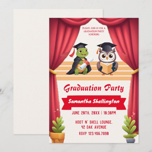 Invitación "Turtley Wise: Una graduación Owl-stravaganza!" (Anverso / Reverso)
