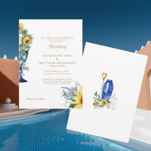Invitación Tuscan Sunflower Boda Texto Dorado