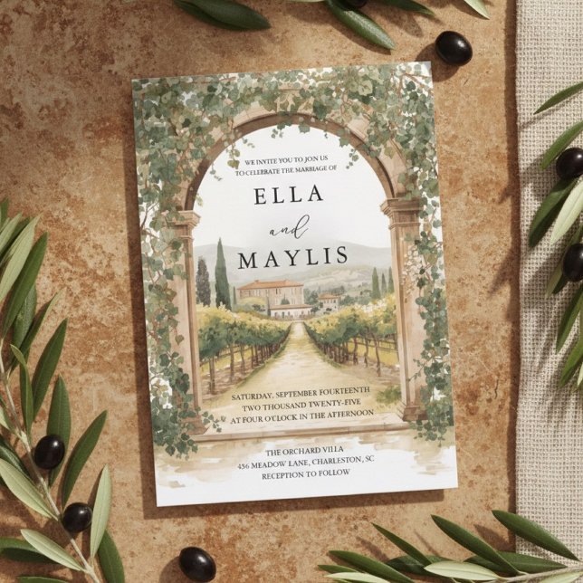 Invitación Tuscan Vineyard Wedding | Italian Arch Watercolor (Subido por el creador)