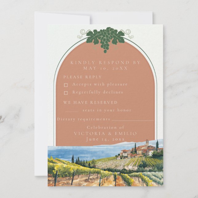Invitación Tuscan Vineyard Wedding RSVP Card | Editable  (Anverso)
