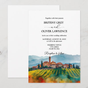 Invitación TUSCANY Italia Watercolor Skyline Photo Boda