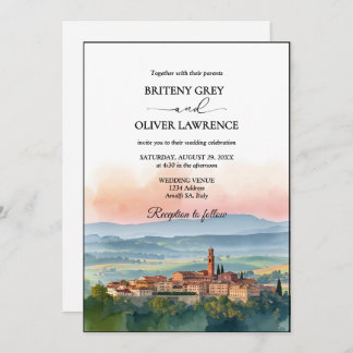 Invitación TUSCANY Italia Watercolor Skyline Photo Boda