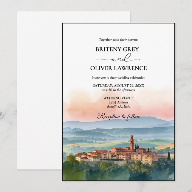 Invitación TUSCANY Italia Watercolor Skyline Photo Boda (Anverso / Reverso)