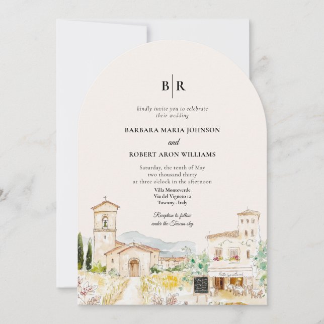 Invitación Tuscany Italy Arched Destination Wedding (Anverso)