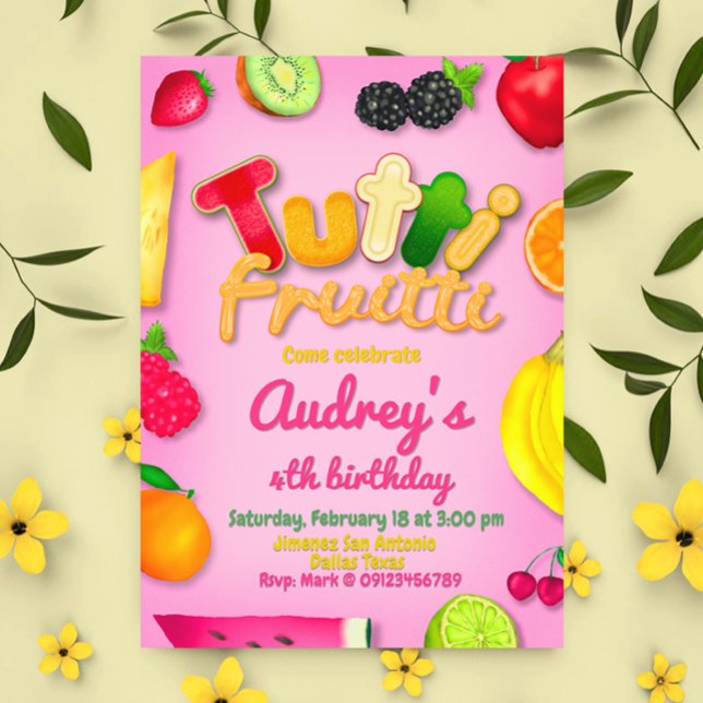 Invitación Tutti Fruitti - Fiesta de cumpleaños de las frutas (Tutti Fruitti - Fruits Birthday Party Invitation)