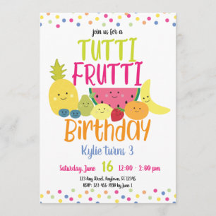 Invitación Tutti Frutti Divertido, coloridos niños Fiesta de 