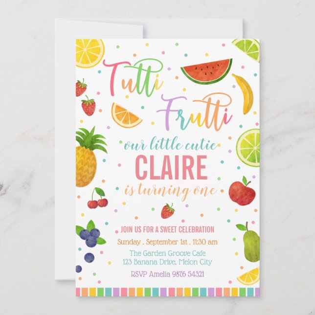 Invitación Tutti Frutti | Fiesta de frutas Cumpleaños (Anverso)