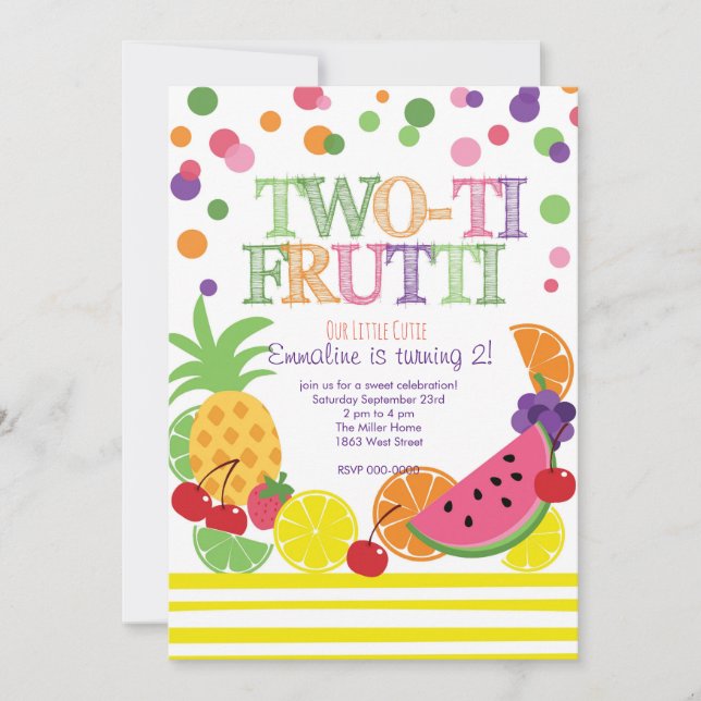 Invitación Tutti Frutti Segundo Cumpleaños INvitation (Anverso)