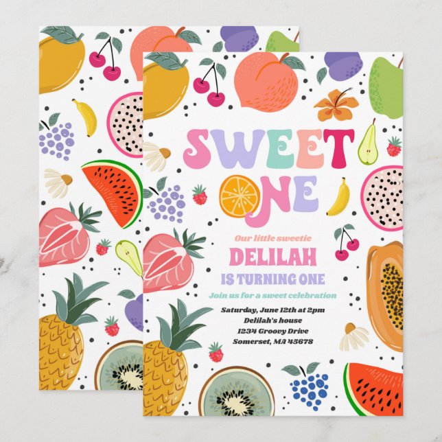 Invitación Tutti Frutti Tropical Summer Sweet un cumpleaños (Anverso / Reverso)