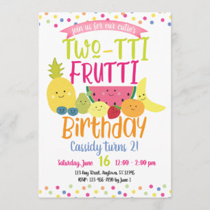 Invitación Tutti "Two-Tti" Frutti Divertido Fiesta de cumplea
