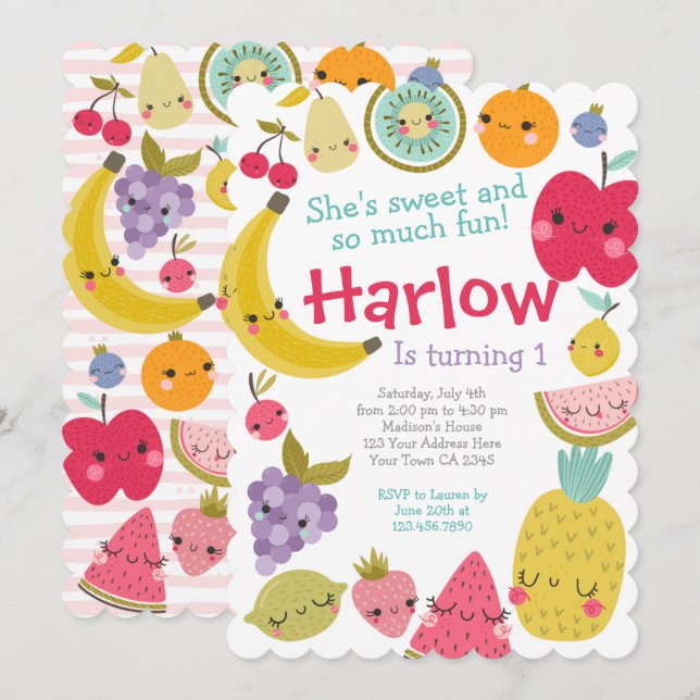 Invitación Tuttifrutti Birthday Invitation (Anverso / Reverso)