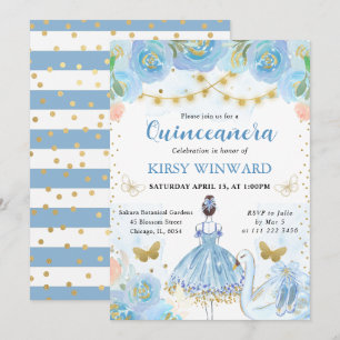 Invitación Tutú Azul Morena Pelo Bailarina de Ballet Quinceañ