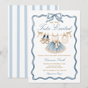 Invitación Tutu Azul y Dorado Emocionante Ducha de Bebé Baila