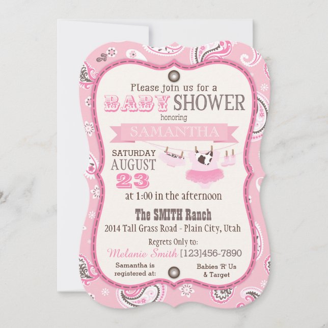 Invitación Tutú Baby Shower del pañuelo de la vaquera (Anverso)