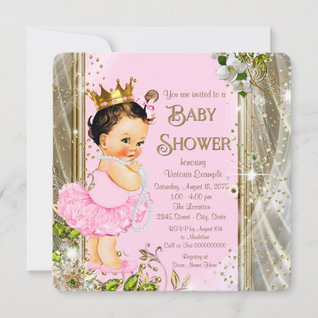 Invitación Tutu Baby Shower Rosa Dorado (Anverso)
