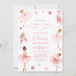 Invitación Tutu Bailarina Lindo Rosa Coqueta Segundo Cumpleañ