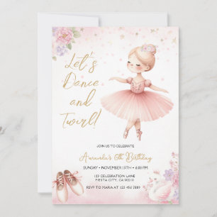 Invitación Tutu Bailarina Rosa Floral Ballet Niña Cumpleaños