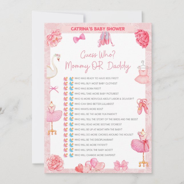 Invitación Tutu Ballerina Baby Shower - Nombre editable, 5x7  (Anverso)