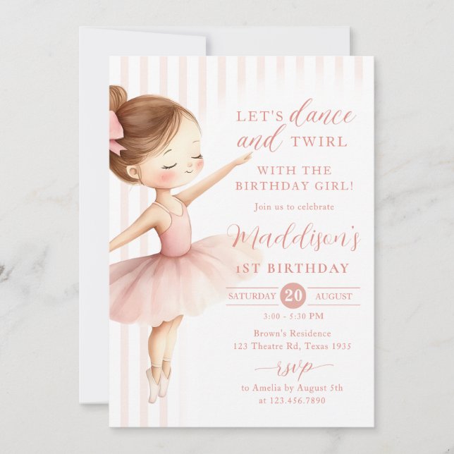 Invitación Tutu Ballerina Ballet Dancer Girl Birthday (Anverso)
