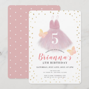 Invitación Tutu Ballerina Chica rosa y blanca Cumpleaños