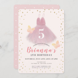 Invitación Tutu Ballerina Chica Rosa y Oro Cumpleaños
