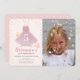 Invitación Tutu Ballerina Foto Chica Rosa y Oro Cumpleaños