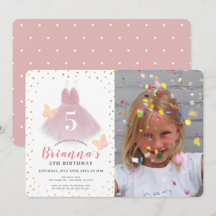 Invitación Tutu Ballerina Foto de Chica Blanco y Rosa Cumplea