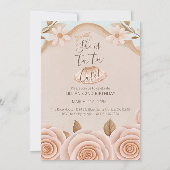 Invitación Tutu Ballet Dance Girls Second Birthday Invitation (Anverso)